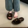 Thick-bottomed fluffy slippers for women to wear 2025 autumn and winter new fashion lamb wool one-word cotton slippers for women