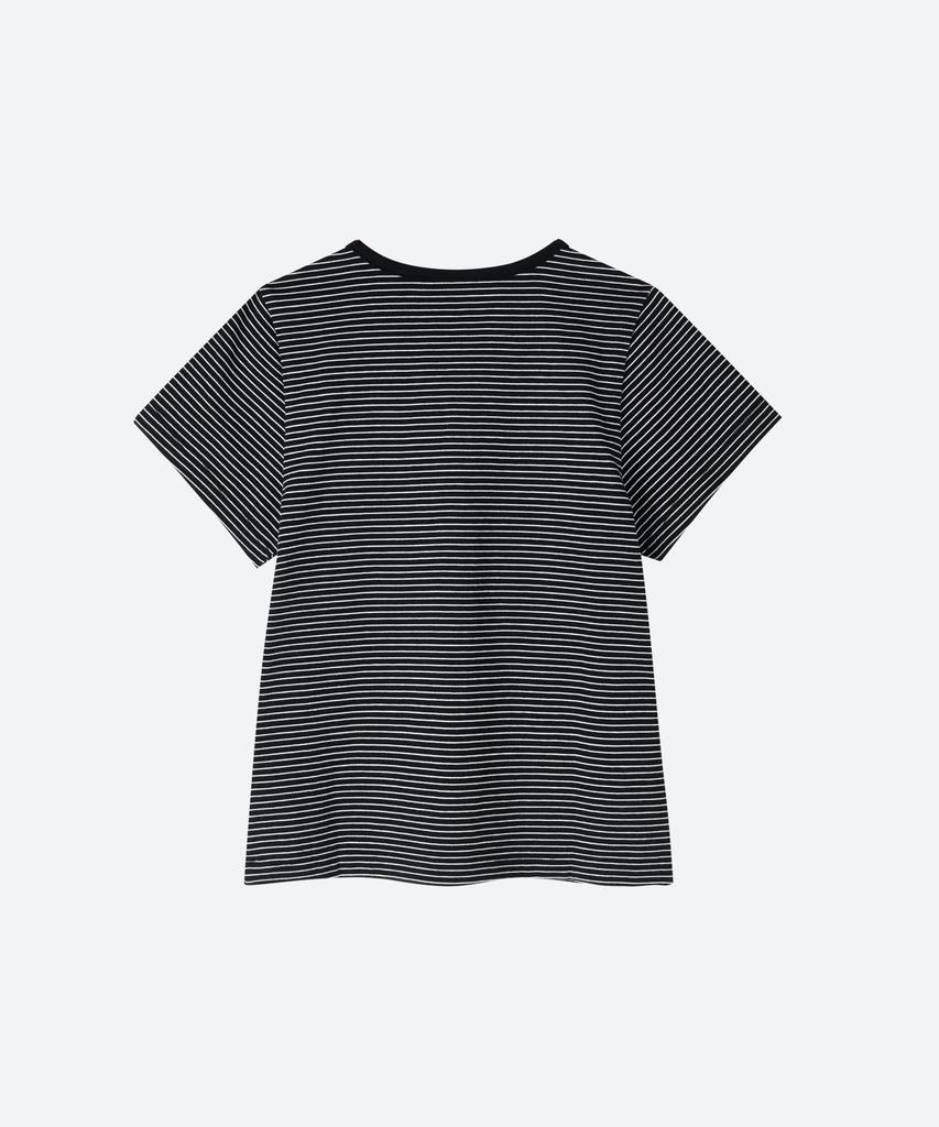 MOONSUN M.C Stripe Notch Neck T-Shirt / Black