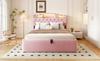 Upholstered Bed 140 X 200 Cm, Hydraulic Storage, Velvet Cover, LED Headboard Light, USB & USB-C Charging, Headboard Storage, Metal Bed Base, Pink