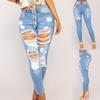 Women's Fashion Sexy High Waist Torns Solid Color Skinny Jeans Long Pants