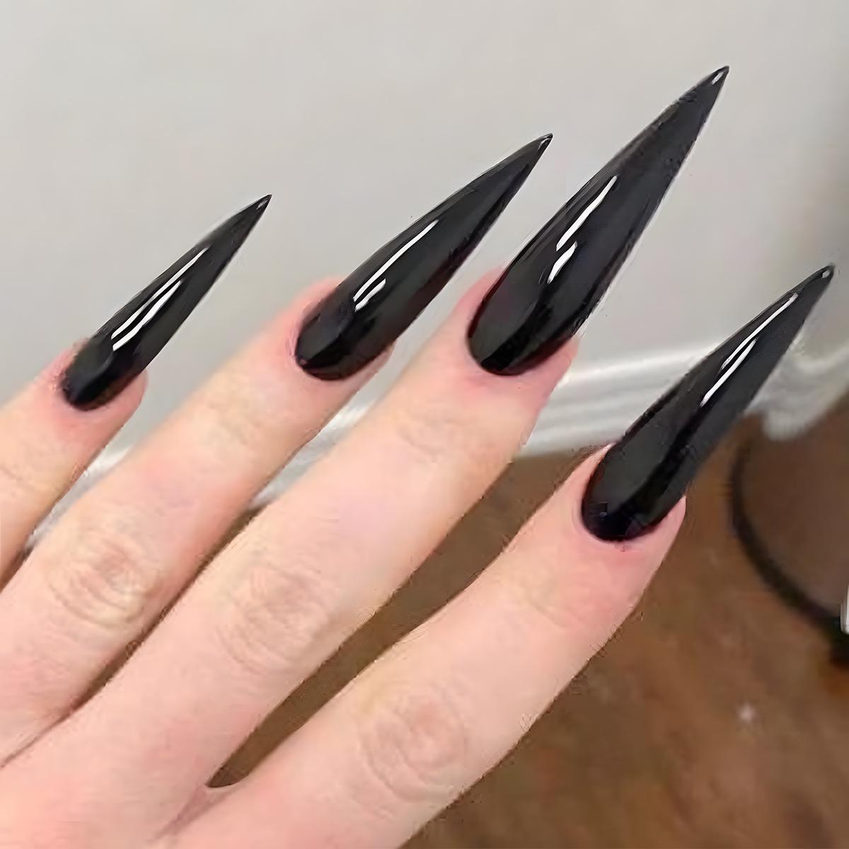 

European & American Dark Long Pointed Wearable False Nails - Solid Color Removable Nail Art Patches