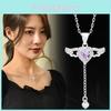 Stylish Romantic Heart Necklace With Angel Wings And Diamond Inlay For Women