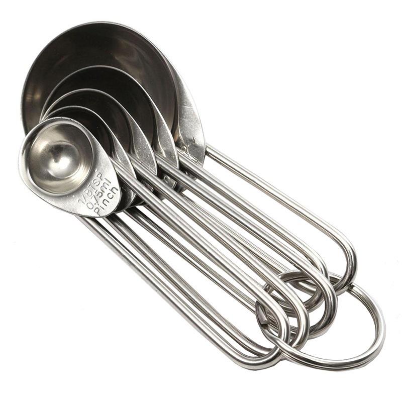 5 Pcs Kitchen Metal Measuring Spoon Cup Tea Coffee Sugar Cooking Baking Scoop Set