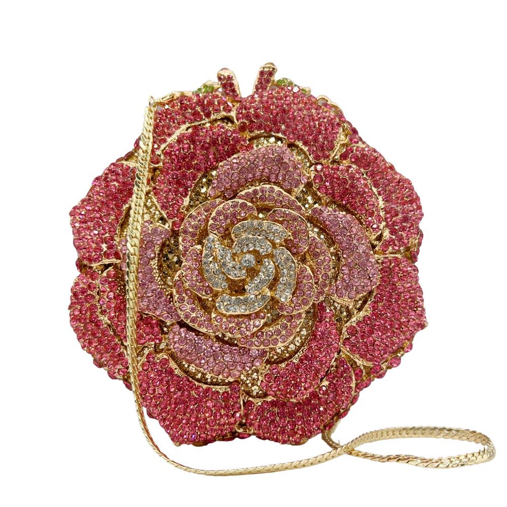Pink/White Crystal Evening Clutch Bags Rhinestone Party Prom Purses Diamonds Flower Formal Dinner Handbags For Women Minaudiere