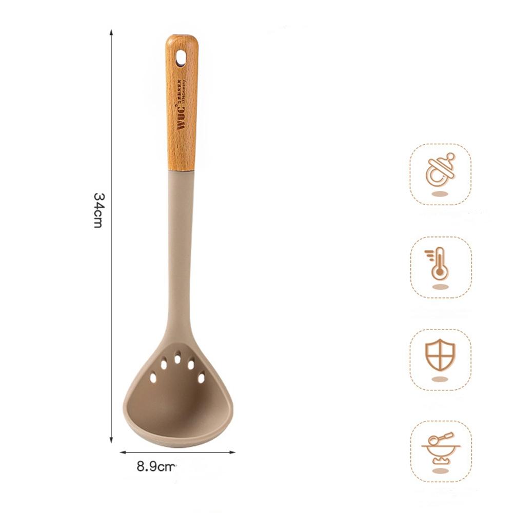 Silicone Cooking Utensil Wooden Handle Brush Ladle Pasta Colander Heat-resistant Non-Stick Leaking Spoon Cookware Kitchen Tool