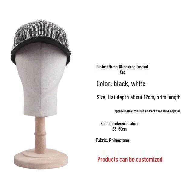 Damen Baseballkappe im koreanischen Stil mit Strasssteinen - Breiter Schirm, Figurbetonte Passform, Trendiges Design