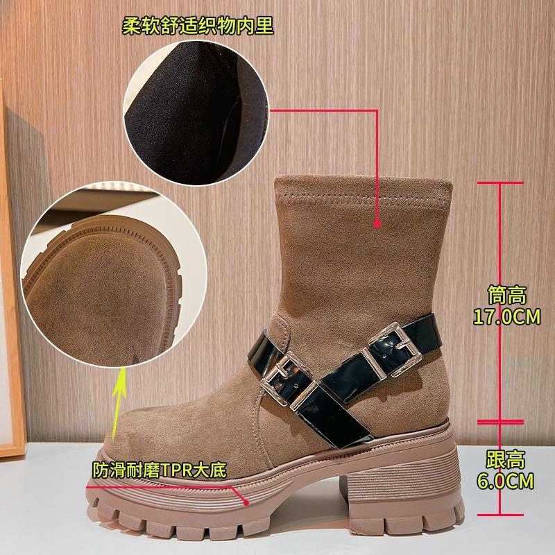 New stretch socks boots autumn and winter thick heel short boots women's versatile Martin boots women's fashion art trend boots