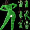 Glow In The Dark Sexy Bodysuit See Through Hollow Out Net Clothing Lingerie Crotchless Mesh Open Full Bodystocking Underwear