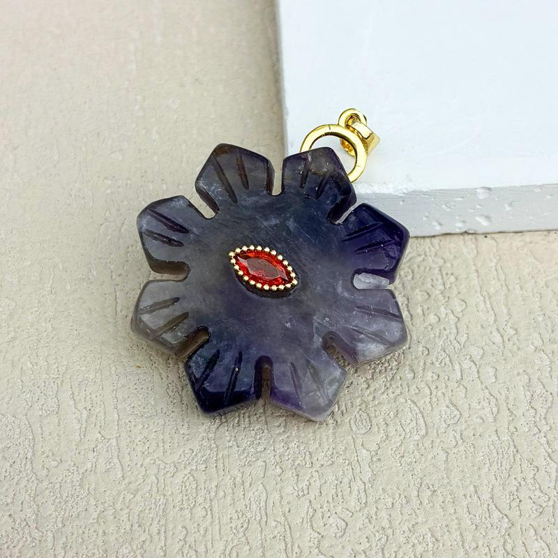 Natural Rose Quartz Crystal & Snowflake Pendant Necklace with Lapis Lazuli