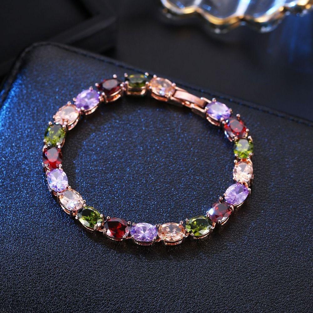 Luxury Rhinestone Bracelet Ornaments Colored Crystal Bracelet Rainbow Zircon Bracelet Lady/Men