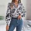 Women's Fashion Contrast Color Flower Long Sleeve Lapel Shirt Long Sleeve Top