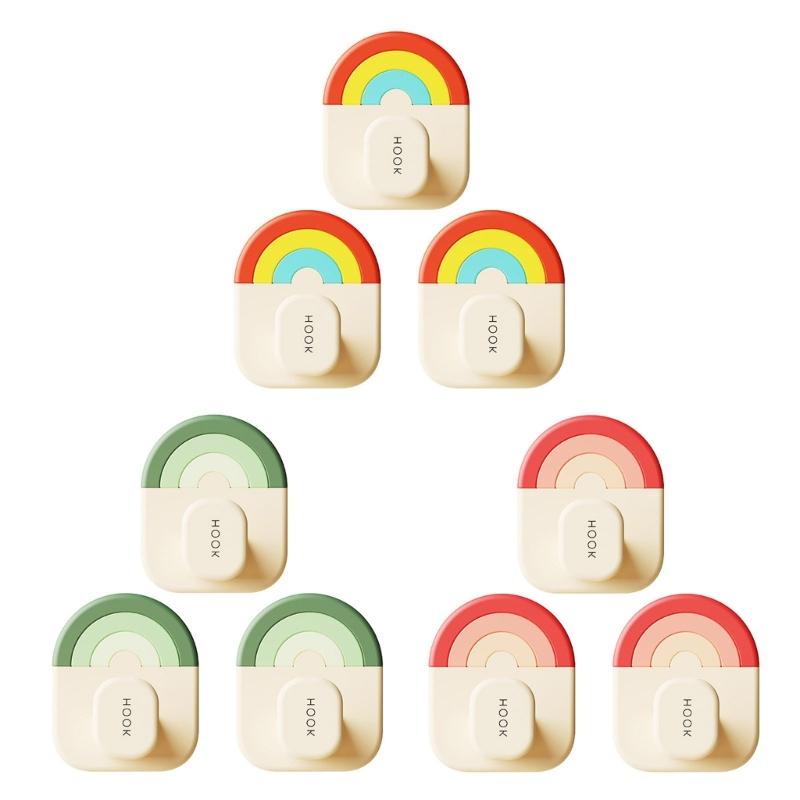 Pack of 3 Rainbow Hooks Colorful Adhesive Hooks for Bathroom Kitchen Storage Wall Hangers for Hanging Coat Key Bag