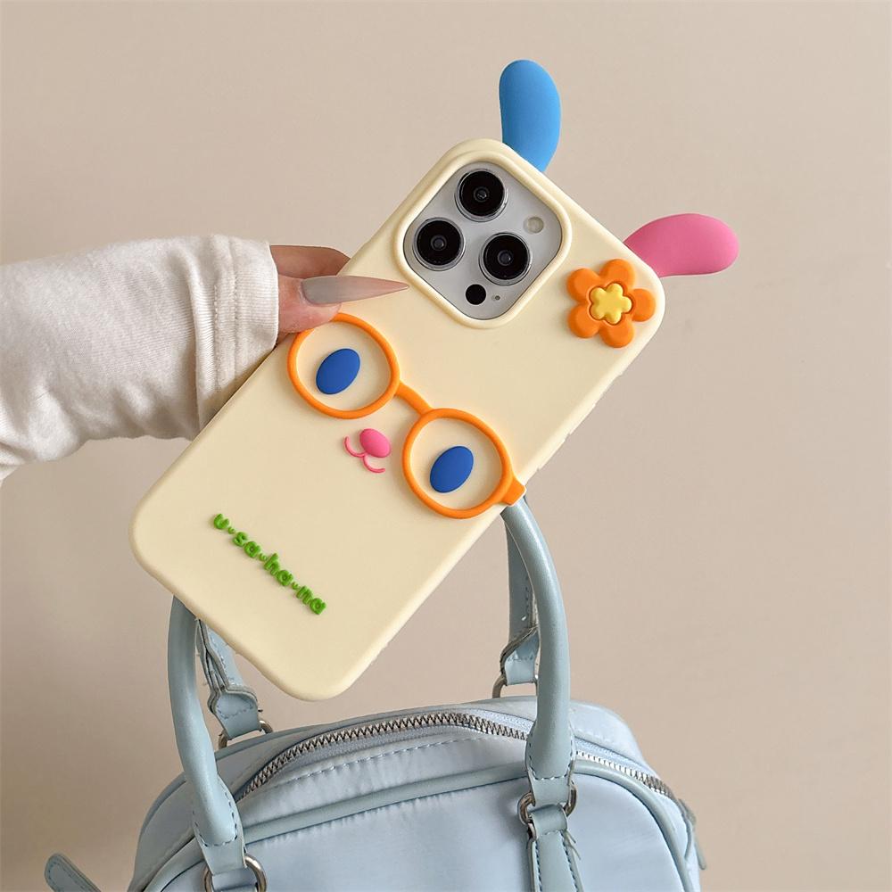 

Newest Cute 3D Cartoon Glasses Rainbow Rabbit Soft Silicone Phone Case for iPhone 11 12 13 14 16 Pro Max Shockproof Cover For iPhone 15