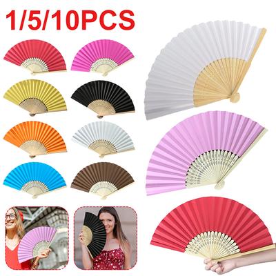 1/5/10pcs DIY Bamboo Folding Hand Fan Adults Children's Calligraphy Painting Practice Paper Fan Wedding Party Gift Home Decor