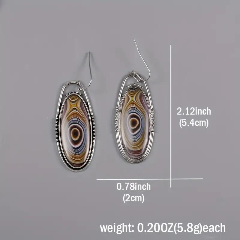 Delicate Oval copper Color Earrings for Women Boho Handmade Metal Inlaid Round Brown Stone Dangle Earrings Jewelry Gift