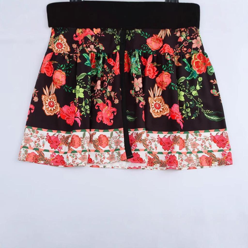 2025 Spring Women's Casual European & American Style Print Tie-Waist Long Dress