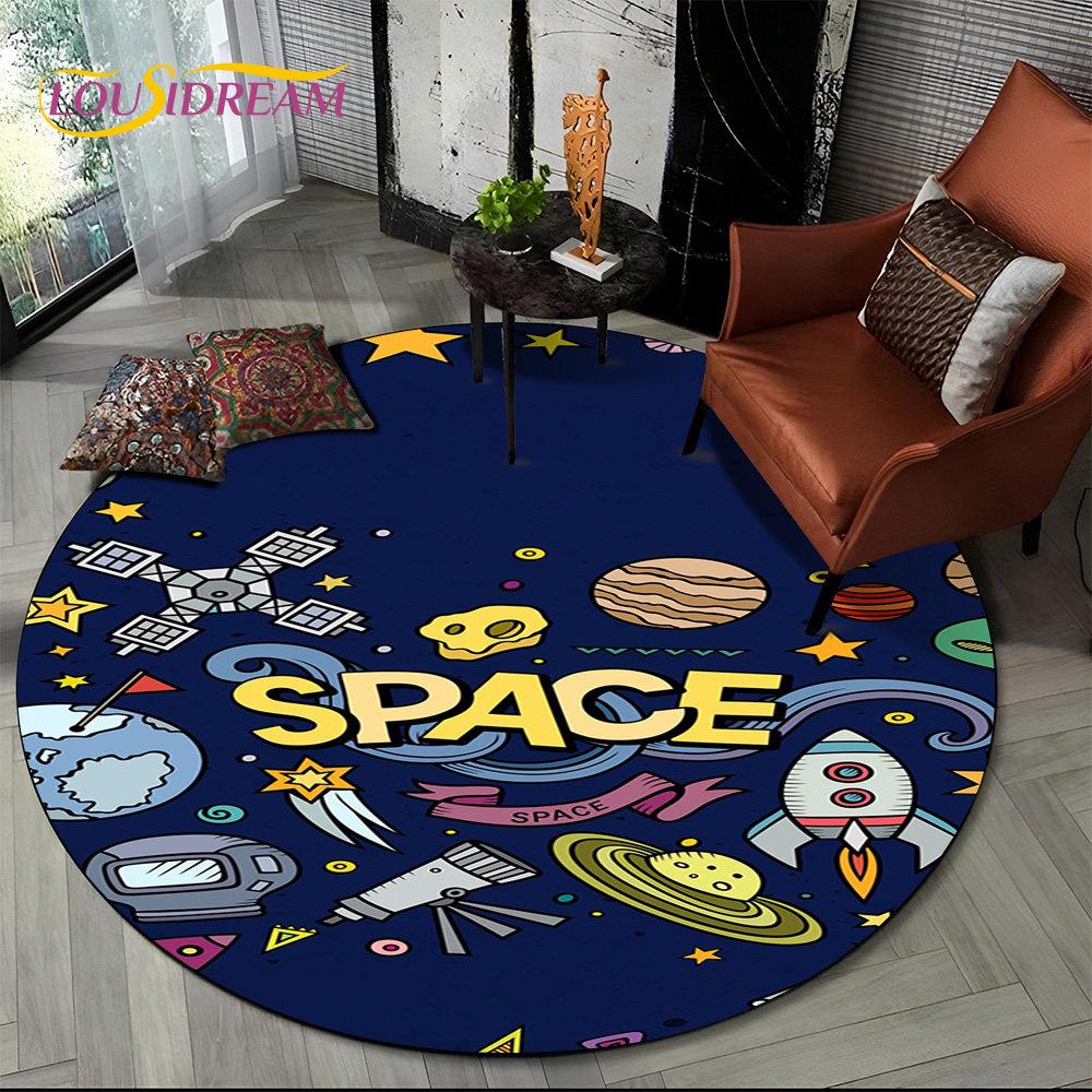 3D Astronaut Space Cartoon Round Area Rug,Carpet Rug for Living Room Children's Bedroom Sofa Playroom Decor,Non-slip Floor Mat