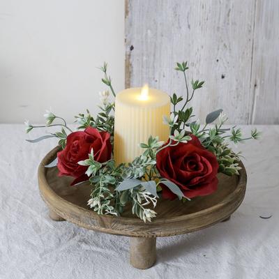 Artificial Rose Candle Ring Pillar Candles Greenery Flower Wreath Seasonal Candle Ring For Wedding Centerpiece Holiday Decor
