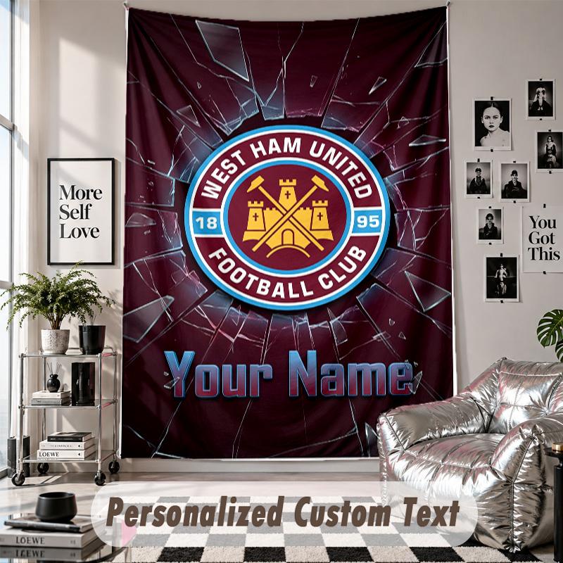 Wall Hanging Tapestry With Custom Name & Text, West Ham United FC Decorative Tapestry For Bedroom