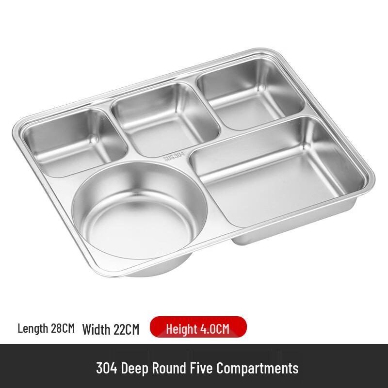 Deepened 5-Compartment Stainless Steel Lunch Tray with Lid