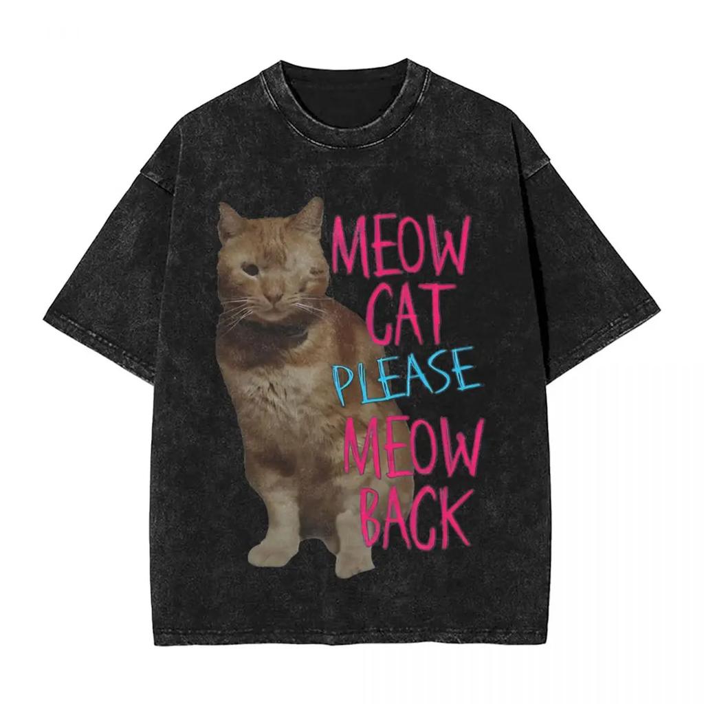 Eurovision Baby Lasagna Meow Cat Please Meow Back Washed T Shirt Streetwear Novelty T-Shirt Men Women Tops