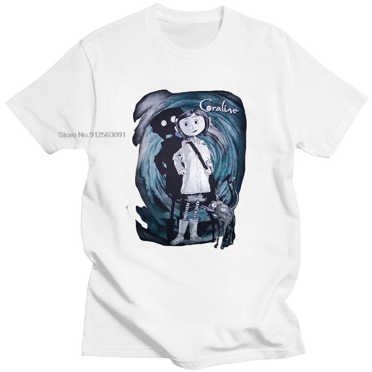 

Trend Coraline T Shirt Tim Burton Neil Gaiman Nightmare Before Christmas Goth Dark Men T Shirts Summer Style Fashion Swag Tees S