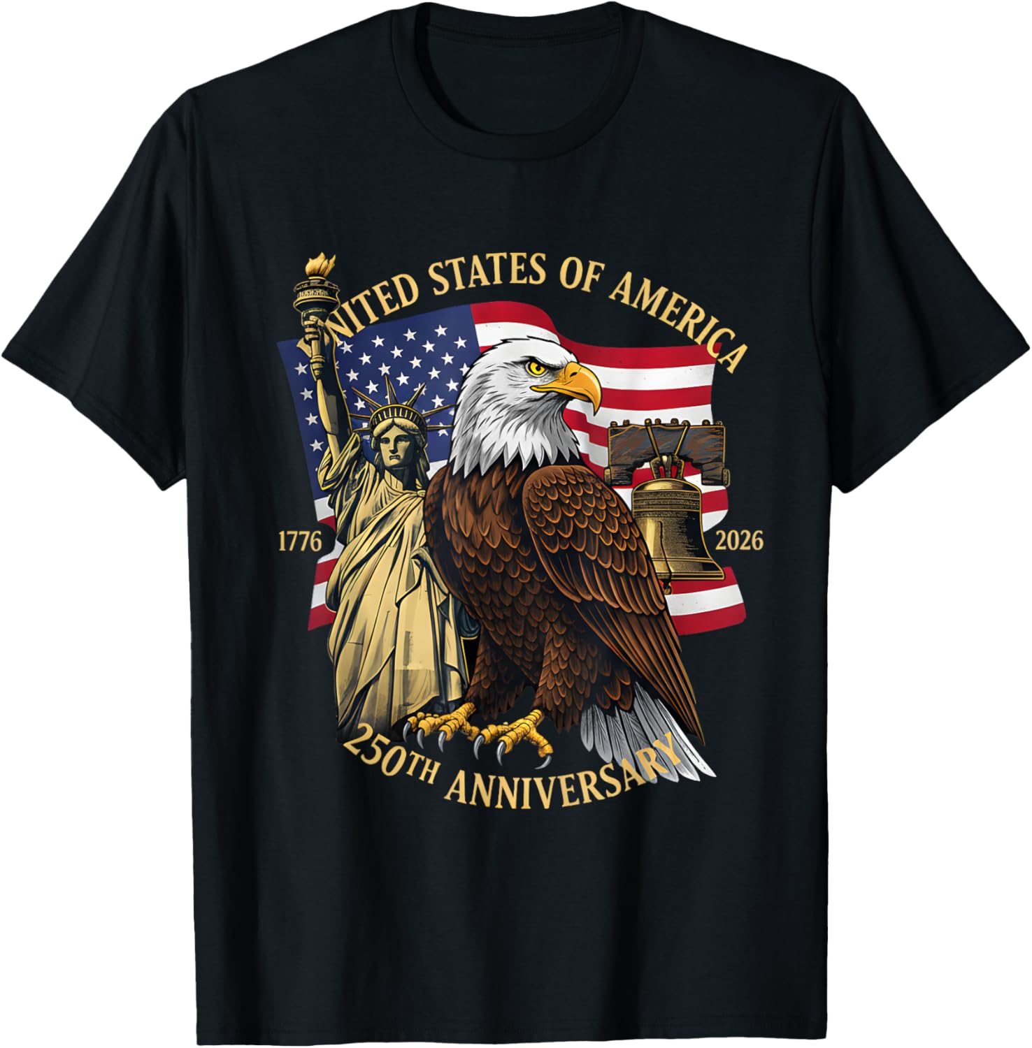 250th Anniversary USA Eagle Statue of Liberty 1776 2026 Commemorative Graphic Tee Breathable and comfortable cotton Streetwear XL