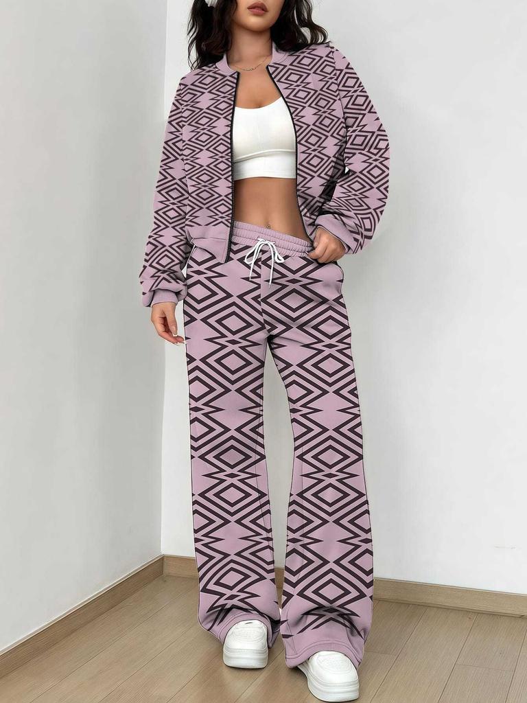 Striped Autumn And Winter New European And American Women'S Clothing Smudge Printing Suit Women