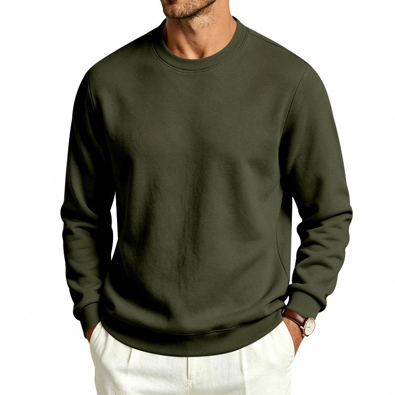 Autumn Winter Men Solid Color Crew Neck Sweatshirt Long Sleeve Loose Casual Daily Outdoor Pullover Sweatwear