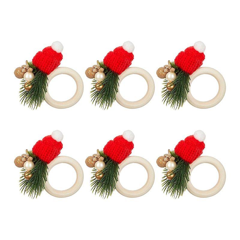 

AEE2-6Pcs Napkin Rings,Pinecone Napkin Rings Holders,Pinecone Napkin Buckles With Gold Bead,Dining Table Setting Decoration