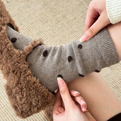 Herbst- und Wintersocken aus Wolle, Gepunktete Damensocken bis zur Wade, Verdickte Warme Lange Socken