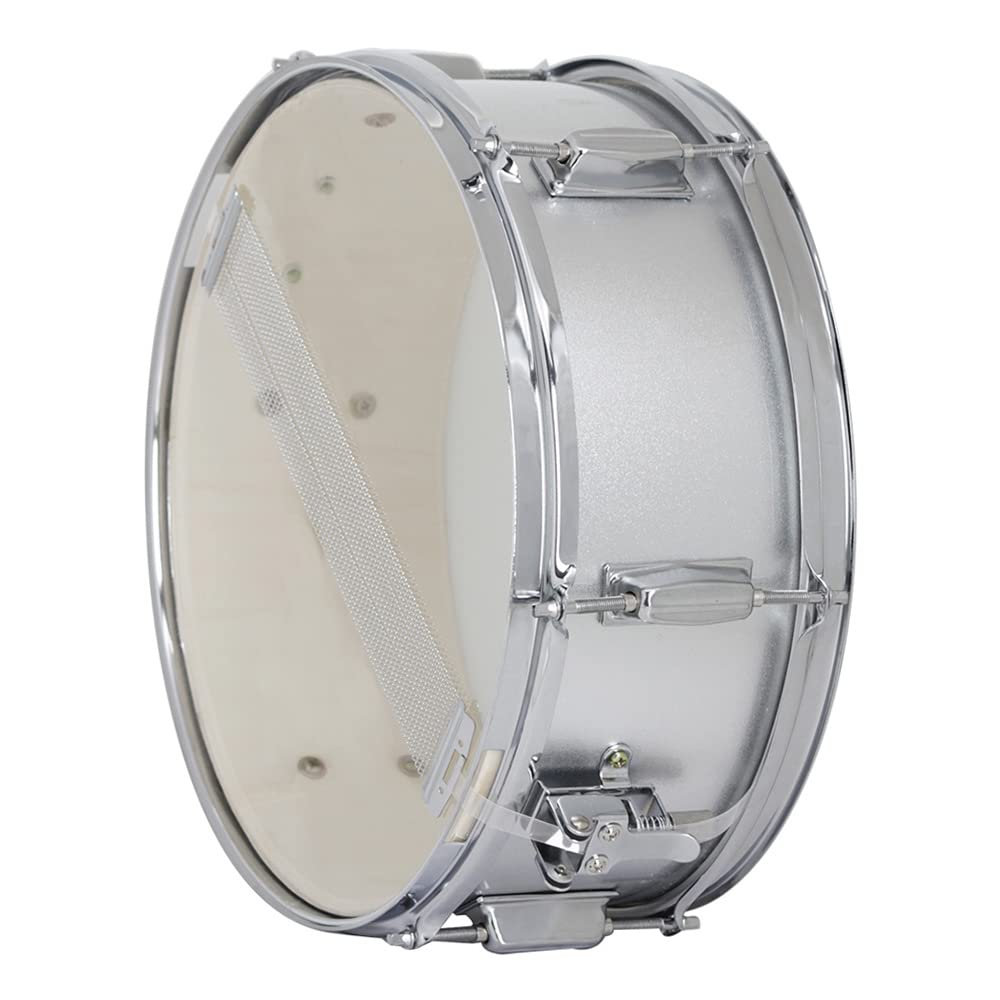 Btuty 14-inch Snare Drum Head with Drumsticks and Drum Key Strap (Silver)