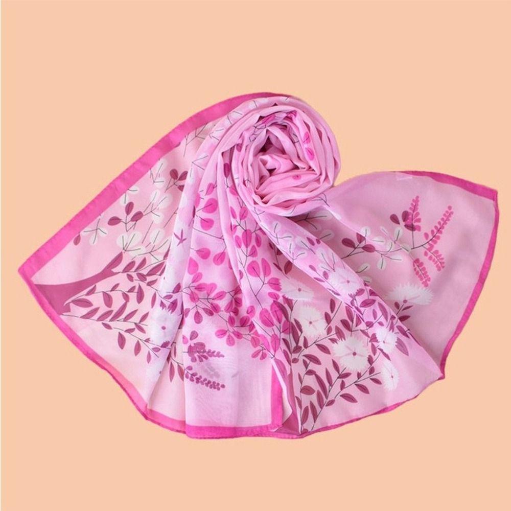 Floral Print Sunscreen Shawl Thin Shawl Silk Elegant Wrap Hijab  Summer