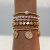 Bohemian Pentagram Beaded Elastic Bracelet, Fashionable Metal Tag Imitation Pearl Bracelet.