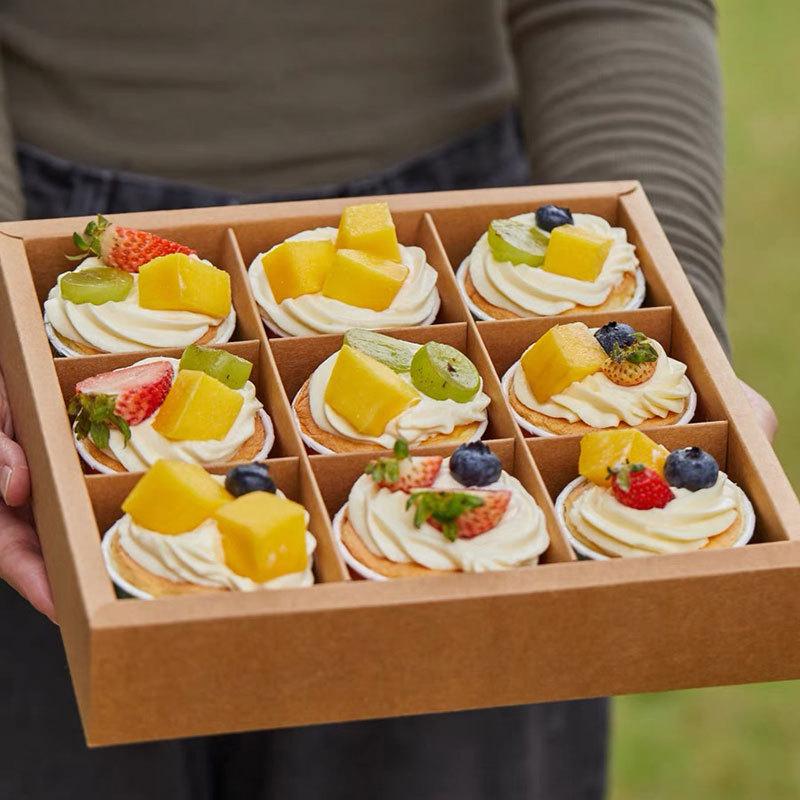 Nine-Square Grid Takeout Hot Pot Packaging Box Retro Kraft Paper Baking Dessert Cake Picnic Box