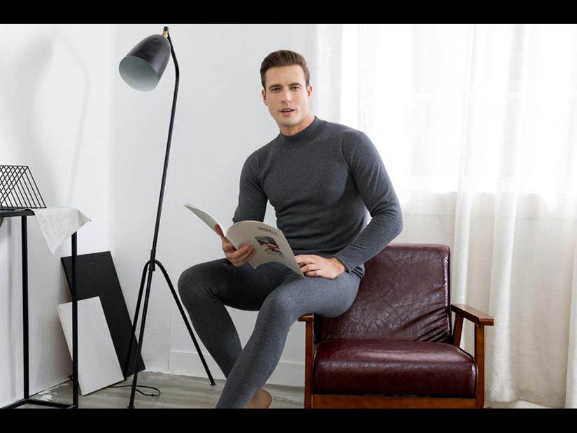 Men's Plus Velvet Thickened Thermal Underwear Set for Middle-aged and Elderly - High-collar Autumn Top and Pants