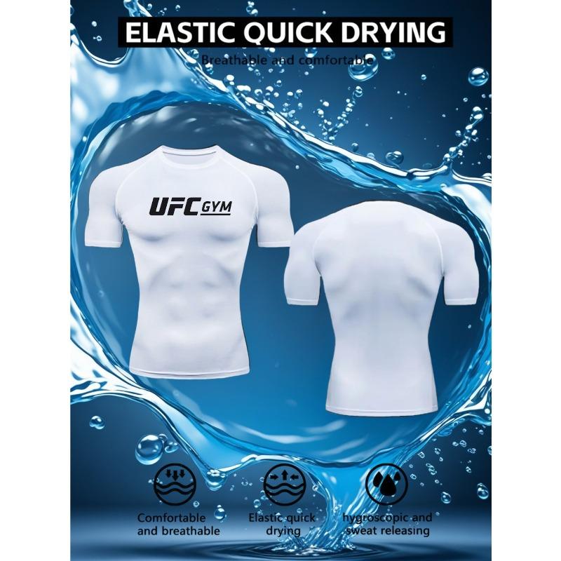 Men's Compression Shirt Quick Dry Gray Gym T-Shirt UFC GYM Print Workout Sportswear
