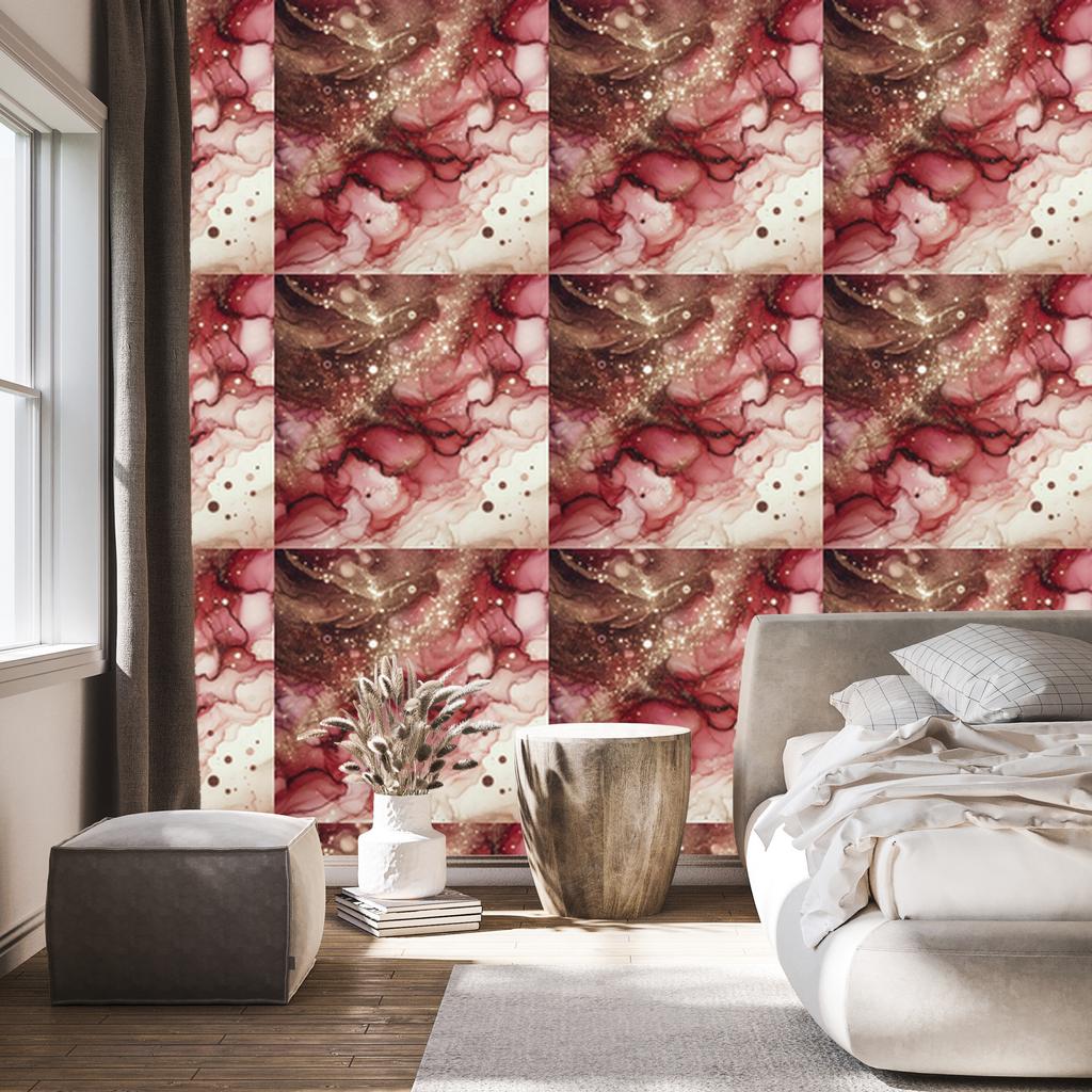 Ink Wallpaper Red, Orange, Burgundy and Beige 50x1000