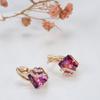European and American Fashion Zircon Earrings for Women, Creative and Popular Rose Gold Square Block Red Crystal Studded Diamond Earrings