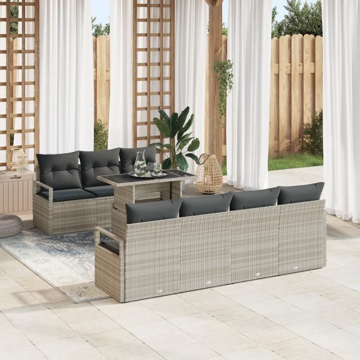VidaXL Ensemble de Canapé de Jardin 8 pièces avec Coussins Gris Clair Poly Rotin 3348768