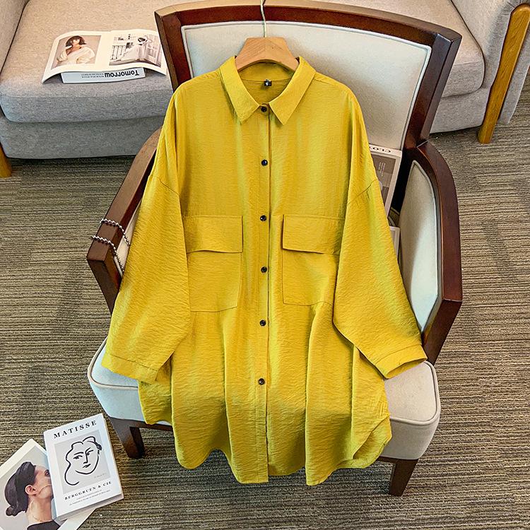 

2026 Summer Loose Casual Tencel Long Sleeve Plus Size Women s Shirt Jacket 4XL (suggested weight 140-200 Jin) жовтий