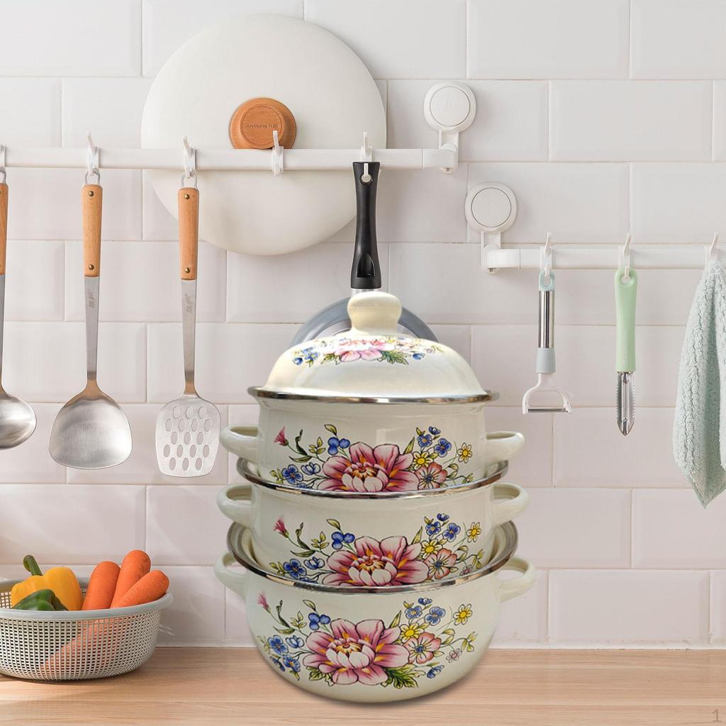 3 Enameled Pots with Lids And Flat Bottoms of 1.2 L, 1.5 L 1.8 L. Ideal for Induction Cookers