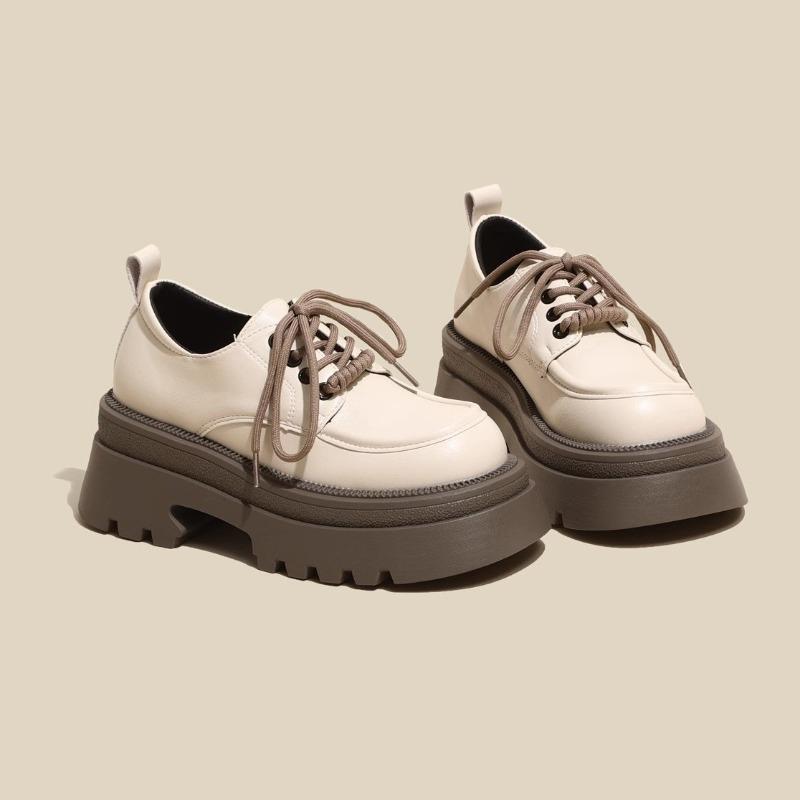 Small Leather Shoes Women's Autumn and Winter New Models Heightened Platform Black Lace-up Mary Jane