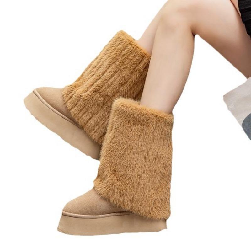 Fashion 11CM Synthetic Leather Flat Autumn Women Ankle Booties Heel Boot Ethnic ZIP Platform Fashion Winter Motorcycle Plush Shoes