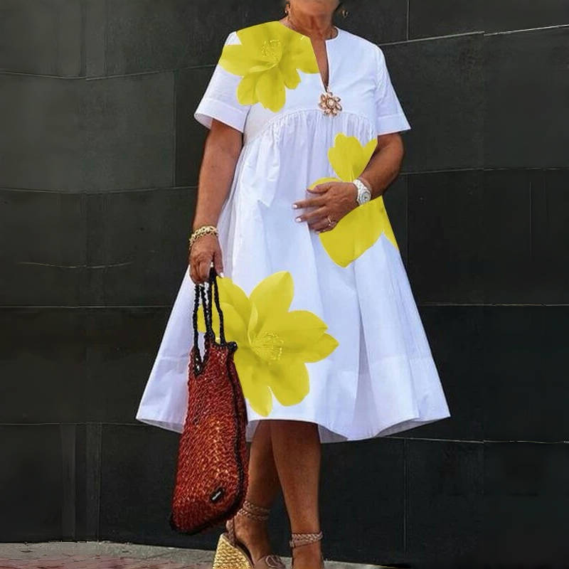 Damen Midi Hemdkleid Kurzarm Gepunktet Alltagstauglich Schlicht Weiblich A-Linien Kleider