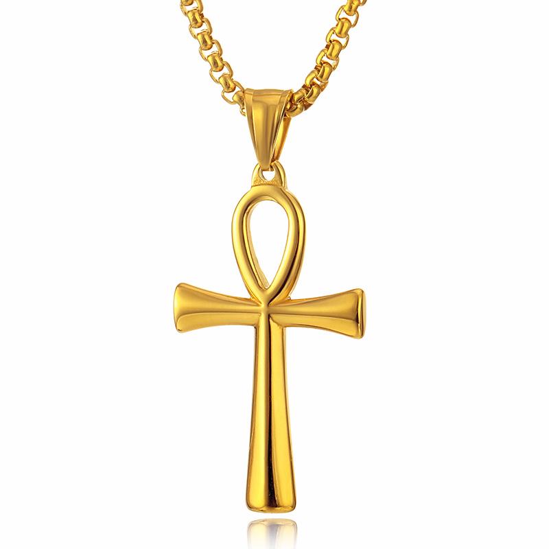 2024 Men's Simple Polished Egyptian Ankh Cross Pendant Necklace