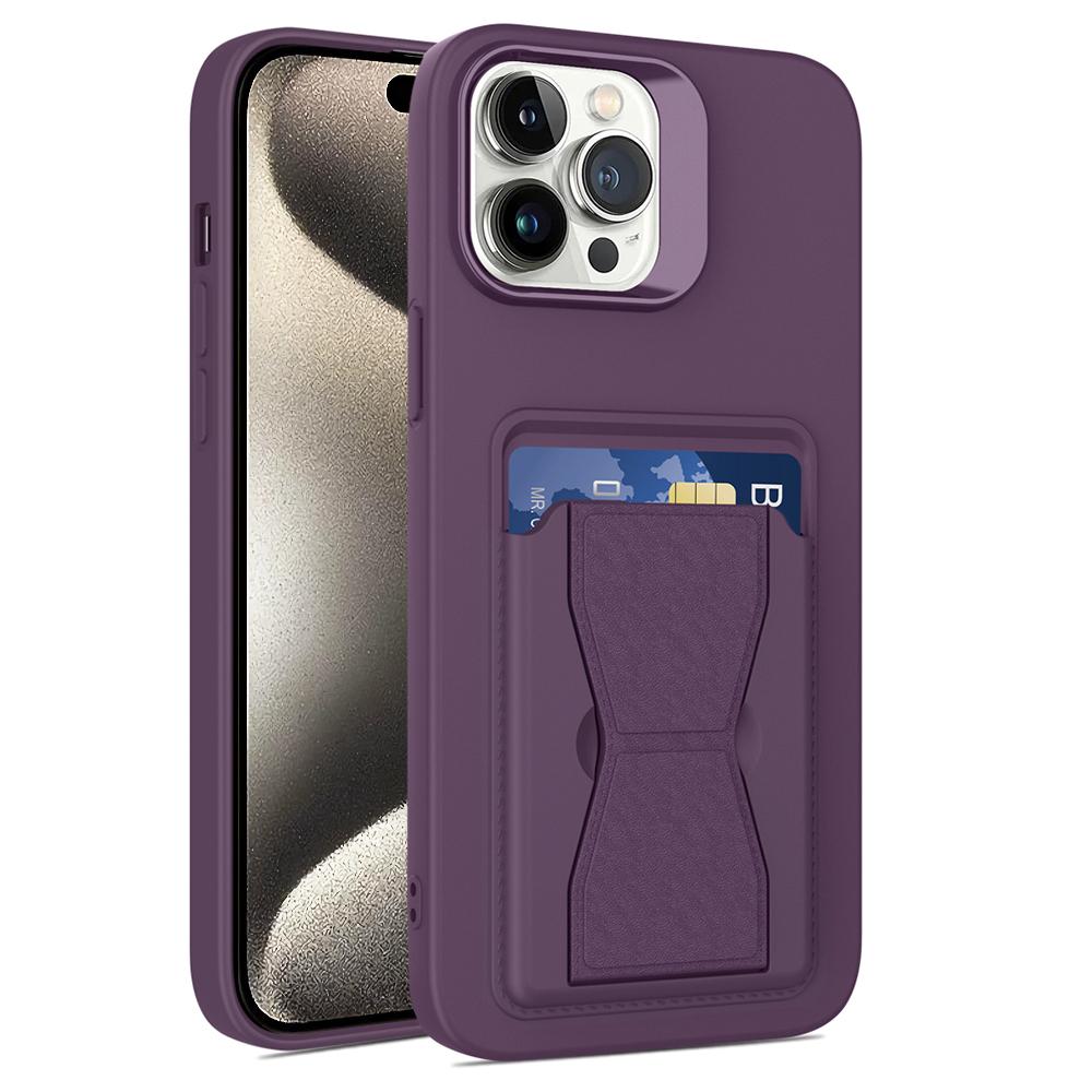 

For iPhone 15 Pro Max Case Card Holder Shockproof TPU Phone Cover Dark Purple