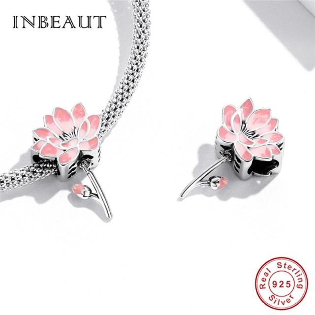 Real 925 Sterling Silver Violet And Bird Charm Pendant Fit Brand Bracelet Animal Beads Delicate Jewelry For Women