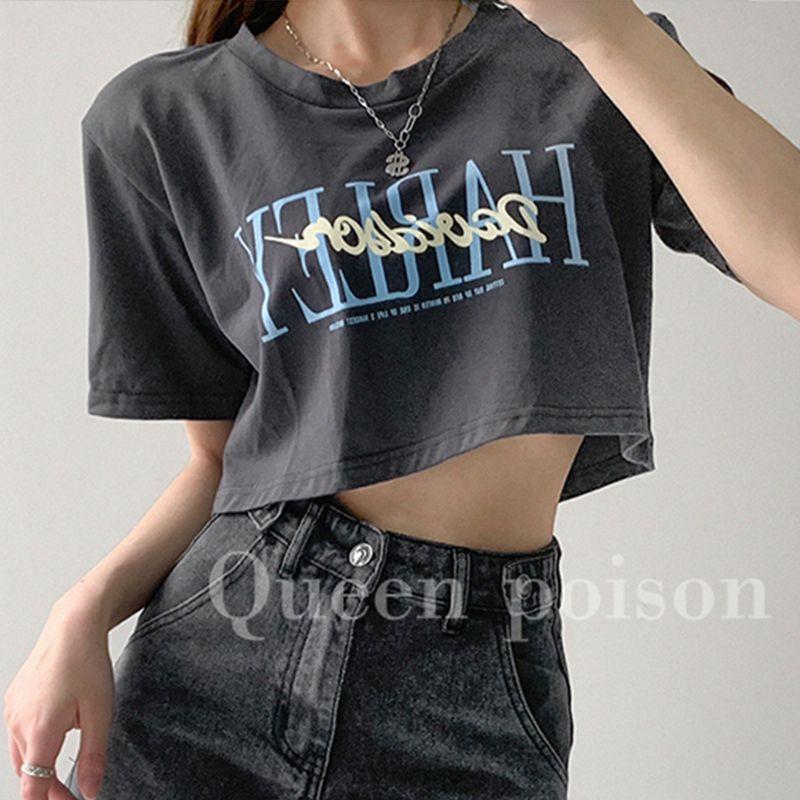 

Sexy High Waist Crop Top Summer New Arrival Fashion Stylish Niche Loose Short Model in White Color Short Sleeve T-shirt for Women Dark gray XL