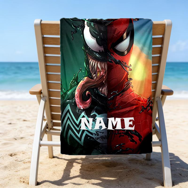 1pc Spider Man3 Beach Towel with Custom Name, Beach/Swimming/Bath/Picnic/Camping Towel, Suitable for Seaside Beaches
